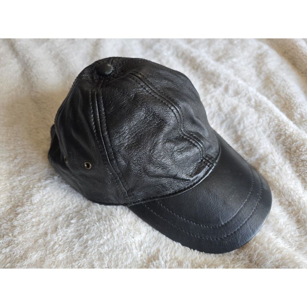 Scala Classico 100% Leather Black Strapback Baseball Hat One Size Fits Most